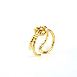 Adjustable Knot Wire Ring for Women, Stainless Steel Open Band in Gold or Silver, Minimalist Stackable Design