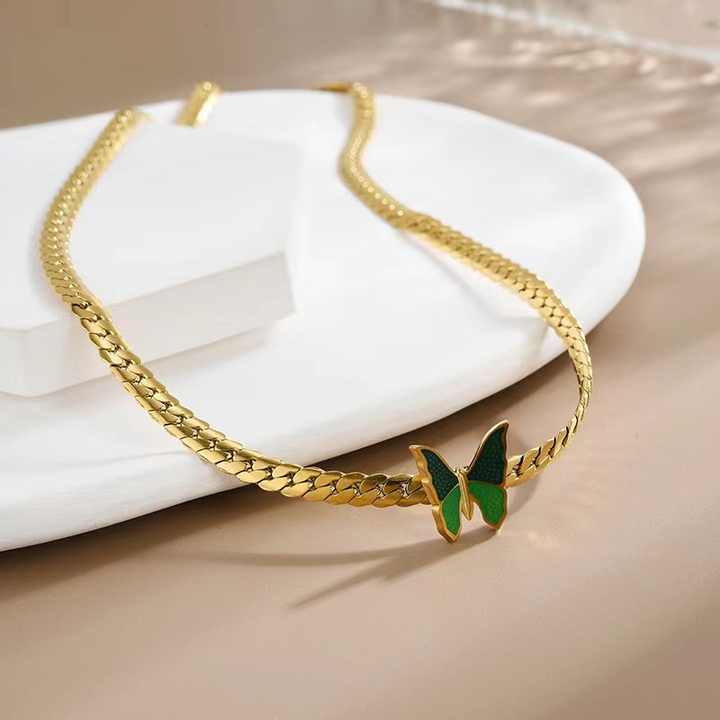 Gold Plated Stainless Steel Green Butterfly Anklet – Dainty Women’s Chain Ankle Bracelet for Summer & Beachwear