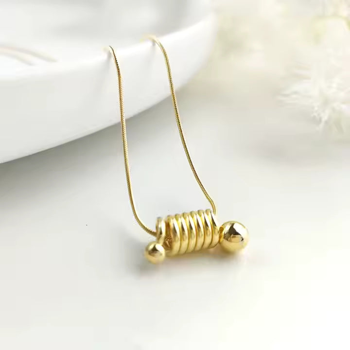Gold Spiral Pendant Necklace, Stainless Steel, Modern Spring Shape, Minimalist Jewelry for Everyday or Layered Style