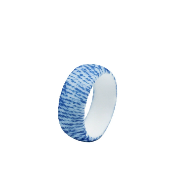 Textured Fiber Silicone Ring for Men – Blue & White Wave Stripe Design, Flexible, Lightweight & Modern Look