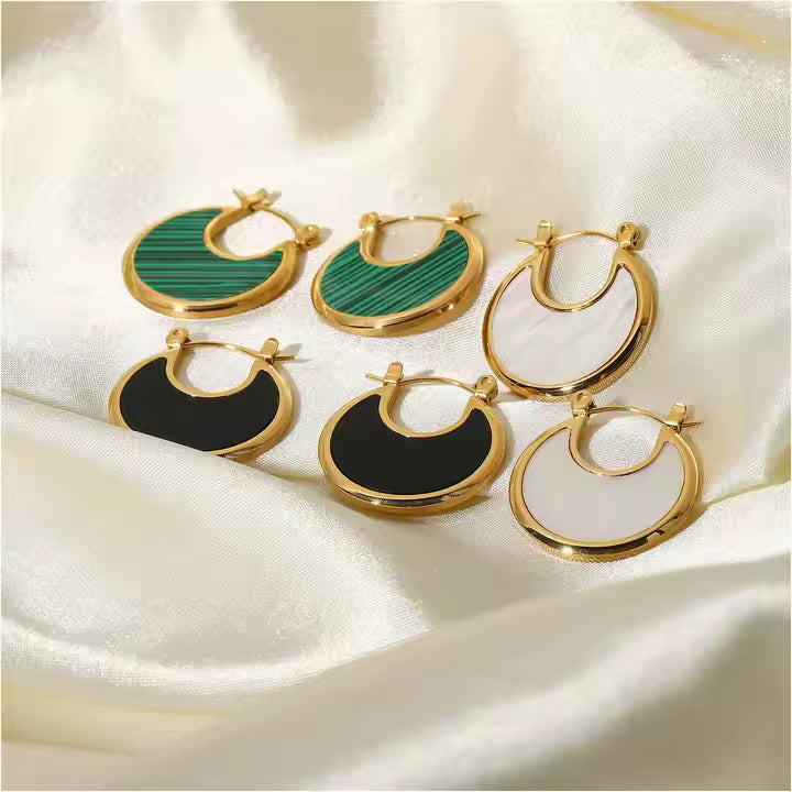 Gold Plated Crescent Moon Dangle Earrings – Minimalist Stainless Steel Drop Design with Boho Gemstone Accents
