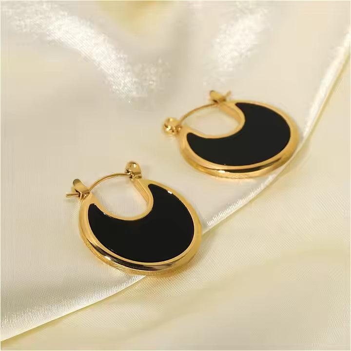 Gold Plated Crescent Moon Dangle Earrings – Minimalist Stainless Steel Drop Design with Boho Gemstone Accents
