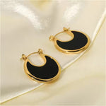 Gold Plated Crescent Moon Dangle Earrings – Minimalist Stainless Steel Drop Design with Boho Gemstone Accents