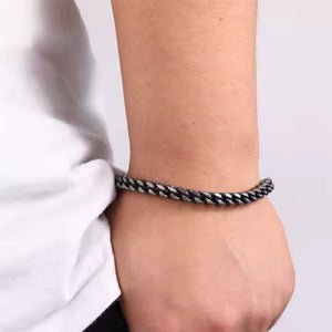 Men’s Antique Stainless Steel Bracelet – Heavy Cuban Link Chain with Box Clasp, Vintage Rugged Look