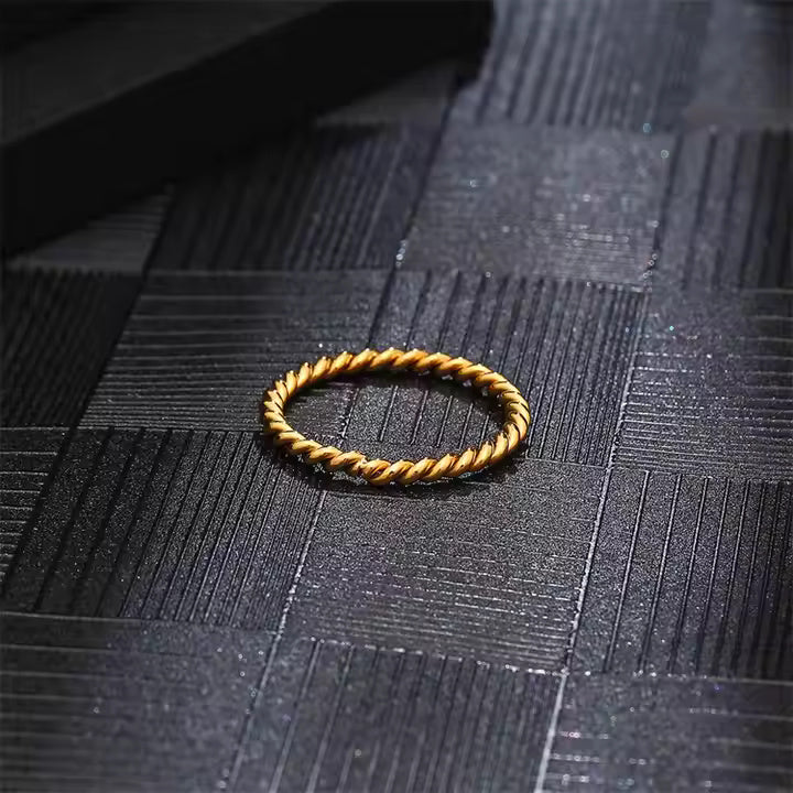 Stackable Twisted Rope Ring – 18K Gold Plated Stainless Steel Minimalist Band for Layering or Everyday Wear
