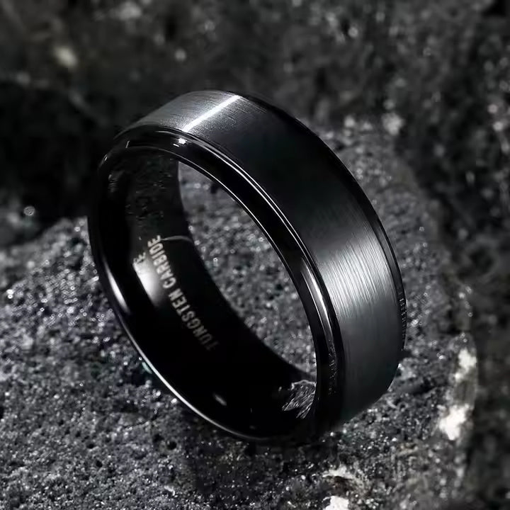 8mm Black Tungsten Carbide Wedding Band for Men – Matte Brushed Finish Comfort Fit Ring – Scratch Resistant