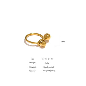 Beaded Knot Stainless Steel Ring – Double Ball Minimalist Fixed Band in Gold or Silver for Everyday Chic Style