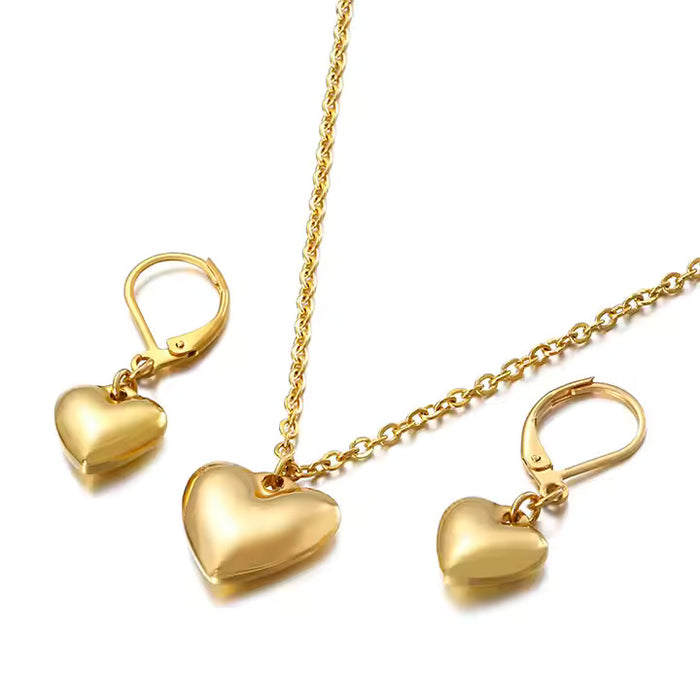 Heart Pendant Necklace & Earrings Set – Stainless Steel Jewelry in Gold & Silver, Minimalist Matching Gift Set