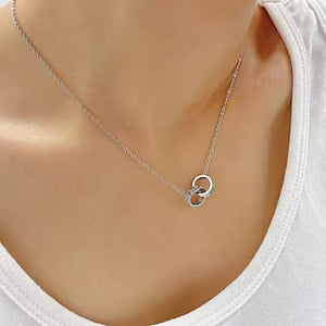 Stainless Steel Double Ring Necklace – Interlocking CZ Eternity Circles, Minimalist Jewelry in Gold and Silver