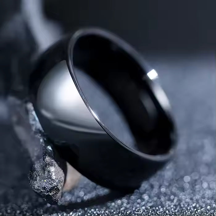 8mm Black Tungsten Carbide Domed Ring – Classic Unisex Wedding Band – Durable Polished Finish for Men and Women