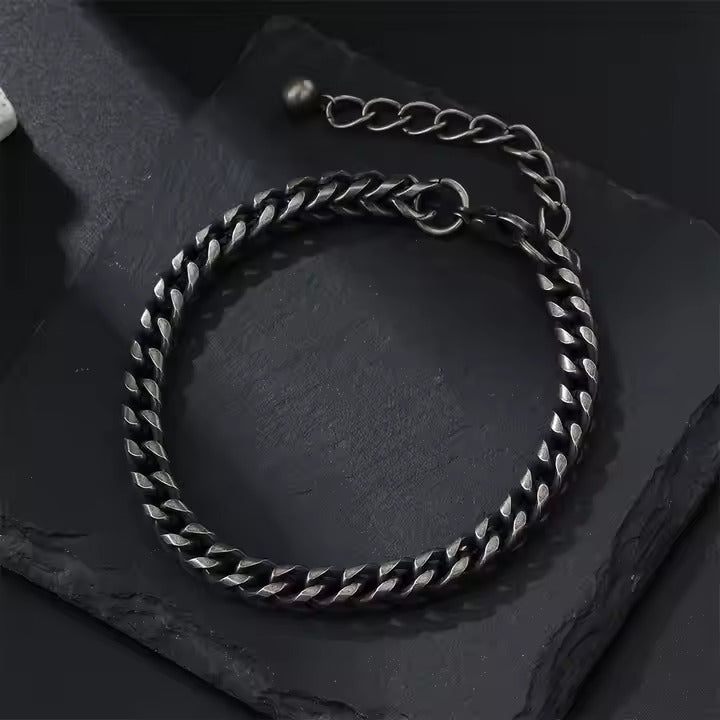 Men’s Antique Stainless Steel Bracelet – Heavy Cuban Link Chain with Box Clasp, Vintage Rugged Look