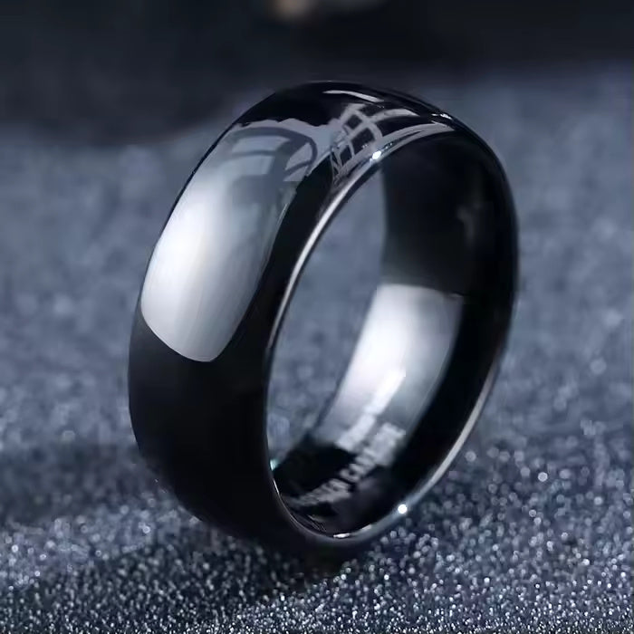 8mm Black Tungsten Carbide Domed Ring – Classic Unisex Wedding Band – Durable Polished Finish for Men and Women