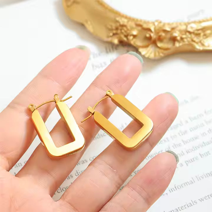 Geometric U-Shape Rectangle Earrings – 18K Gold Plated or Silver Stainless Steel Minimalist Drop Studs