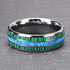 8mm Silver Tungsten Carbide Ring with Green Malachite & Opal Inlay – Domed Unisex Wedding Band – Fashion Engagement Jewelry