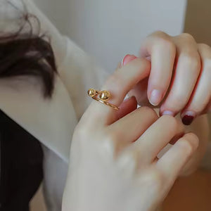 Beaded Knot Stainless Steel Ring – Double Ball Minimalist Fixed Band in Gold or Silver for Everyday Chic Style