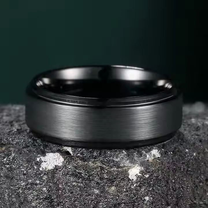 8mm Black Tungsten Carbide Wedding Band for Men – Matte Brushed Finish Comfort Fit Ring – Scratch Resistant