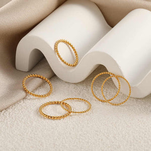 Stackable Twisted Rope Ring – 18K Gold Plated Stainless Steel Minimalist Band for Layering or Everyday Wear