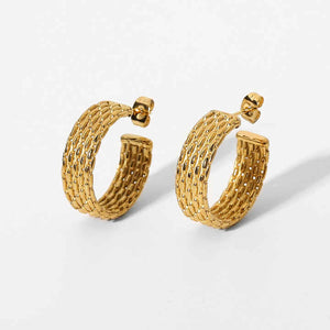 Gold Plated Stainless Steel Chunky Twist Circle Earrings – Bold Stud Huggie Style with Statement CC-Inspired Design