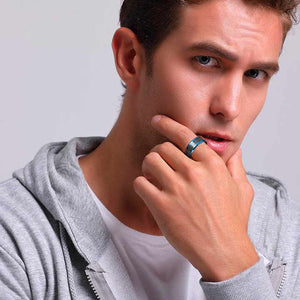 8mm Tungsten Carbide Ring for Men with Black Carbon Fiber Inlay – Available in Blue or Silver Finish – Wedding Band