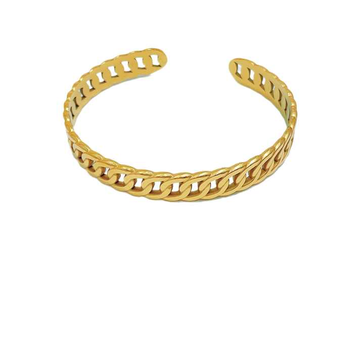 Adjustable Cuban Chain Bangle Bracelet – Stainless Steel Open Cuff in Gold and Silver, Modern Minimalist Design