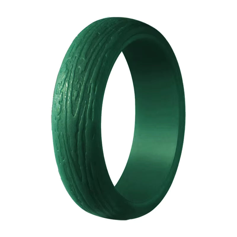 Bark Pattern Silicone Ring for Women – Textured, Lightweight Rubber Band with Nature-Inspired Woodgrain Design