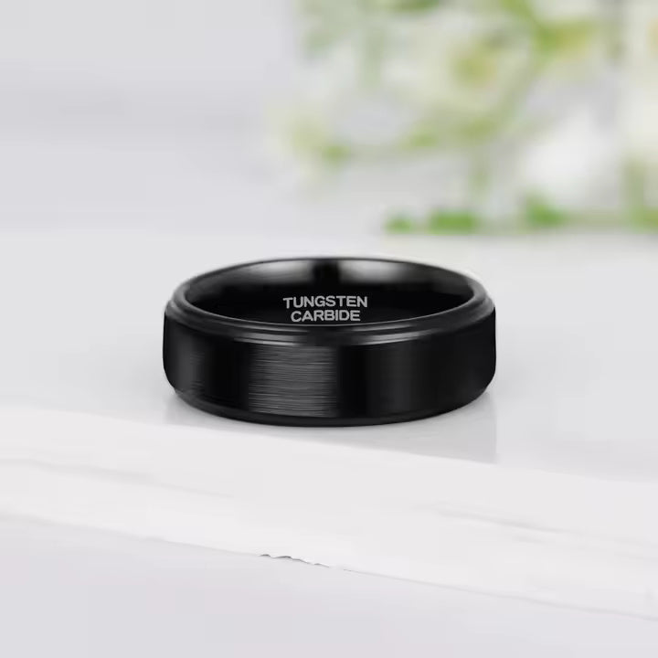 8mm Black Tungsten Carbide Wedding Band for Men – Matte Brushed Finish Comfort Fit Ring – Scratch Resistant