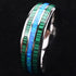 8mm Silver Tungsten Carbide Ring with Green Malachite & Opal Inlay – Domed Unisex Wedding Band – Fashion Engagement Jewelry