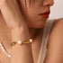 18K Gold Plated Stainless Steel Freshwater Pearl Bracelet – Chunky Gold Link Chain Minimalist Jewelry for Women
