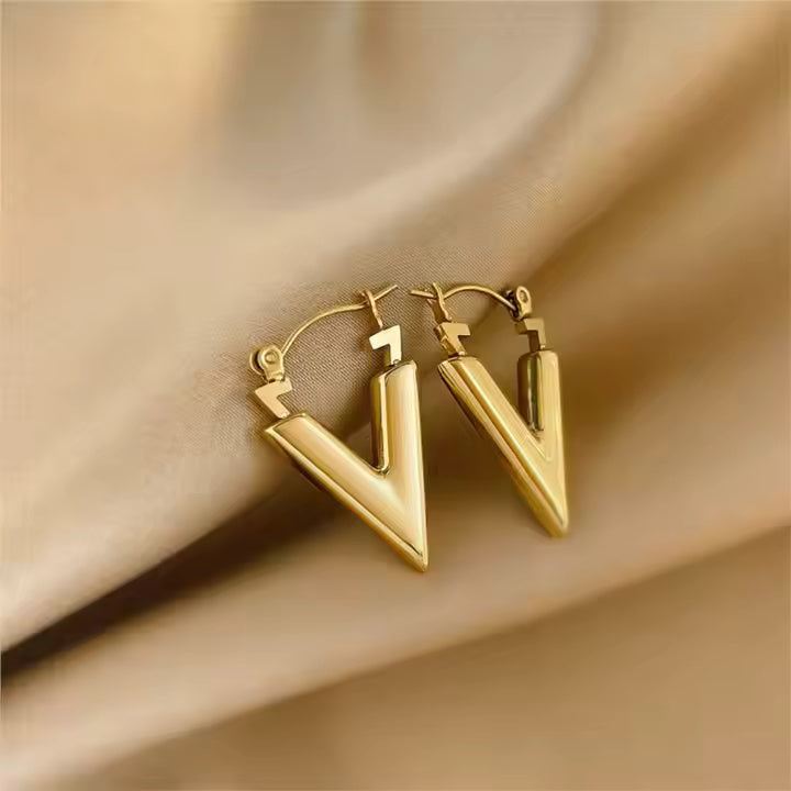 V-Shape Geometric Triangle Earrings, Stainless Steel Minimalist Studs for Women, Modern Design in Gold or Silver