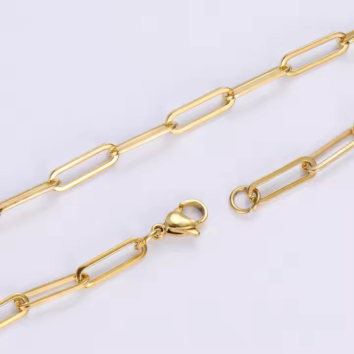 Paperclip Chain Bracelet, Stainless Steel, Gold & Silver Color, Adjustable, Minimalist Everyday Jewelry