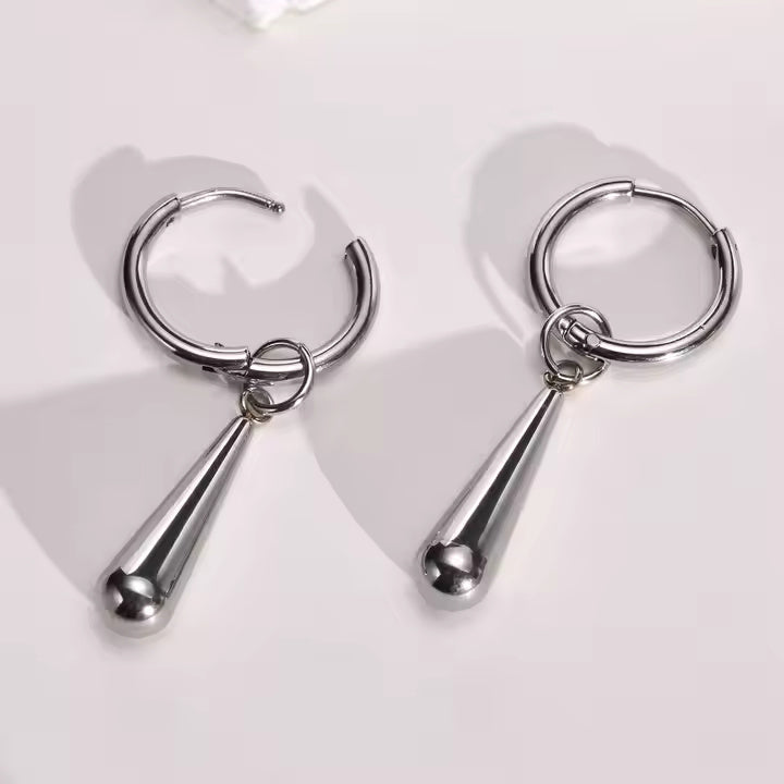 Stainless Steel Baton Huggie Hoop Earrings in Silver & Gold – Sleek Drop Design for Everyday Minimalist Style