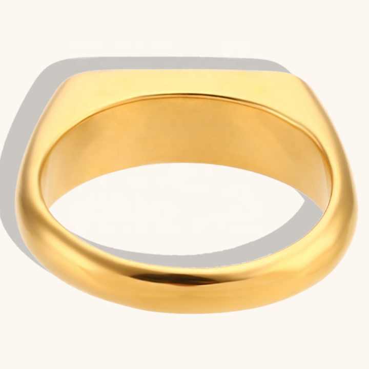 Gold Plated Oval Statement Ring – Stainless Steel Classic Band with Mother of Pearl or Black Onyx Inlay