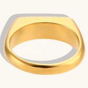 Gold Plated Oval Statement Ring – Stainless Steel Classic Band with Mother of Pearl or Black Onyx Inlay