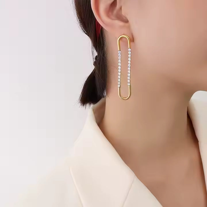 18K Gold Plated U-Shape CZ Drop Stud Earrings for Women, Geometric Stainless Steel Minimalist Dangle Jewelry