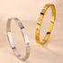 Heart Engraved CZ Bangle Bracelet, Stainless Steel with Sparkling Cubic Zirconia in Gold, Silver, Rose Gold