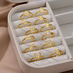 Adjustable Zodiac Ring for Women, 12 Constellations Aesthetic Stainless Steel Rings in Gold & Silver, Horoscope Jewelry
