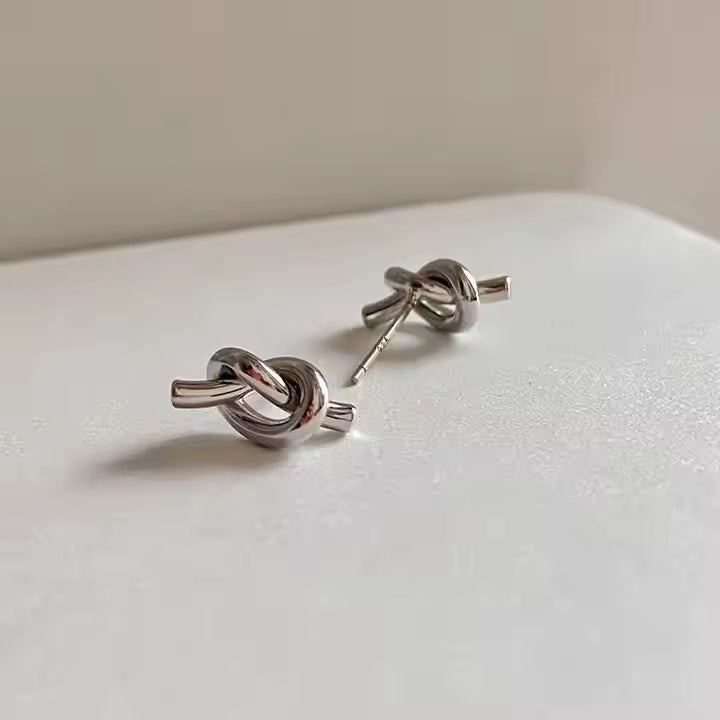 Twisted Rope Knot Stud Earrings – Stainless Steel Minimalist Design in Gold or Silver for Classic Everyday Style
