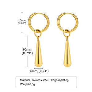 Stainless Steel Teardrop Huggie Hoop Earrings in Silver & Gold – Sleek Drop Design for Everyday Minimalist Style