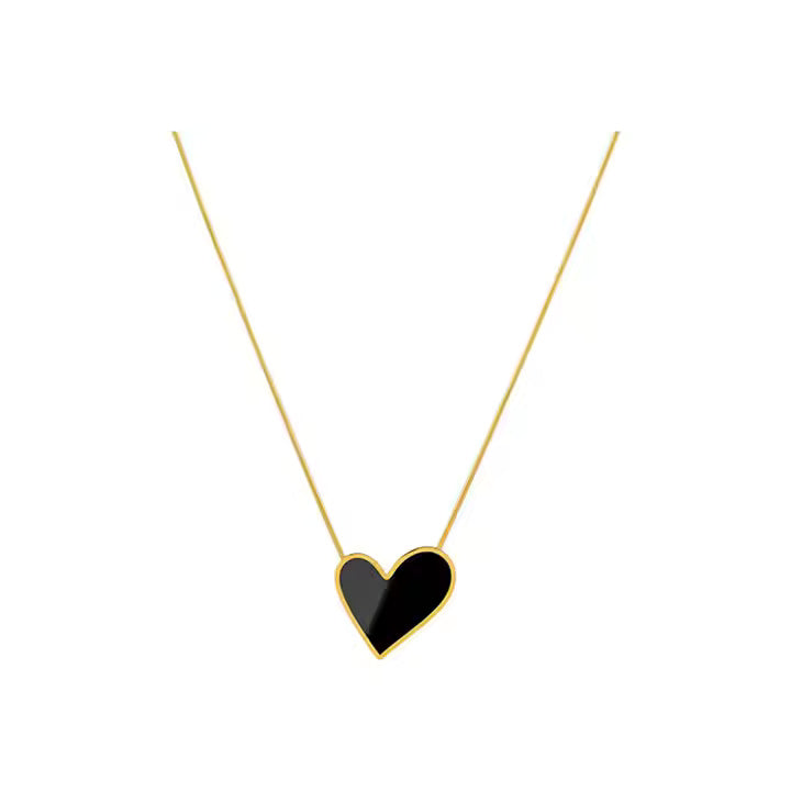 Black Mother of Pearl Heart Necklace, Stainless Steel, 18K Gold Plated, Dainty Minimalist Jewelry for Women