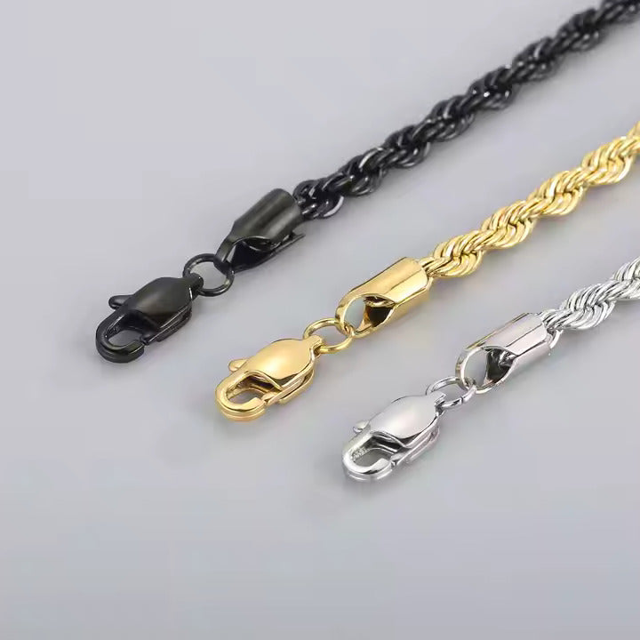 Men's Rope Chain Bracelet, Stainless Steel, Braided Design, Gold & Silver Color, Bold Everyday Jewelry