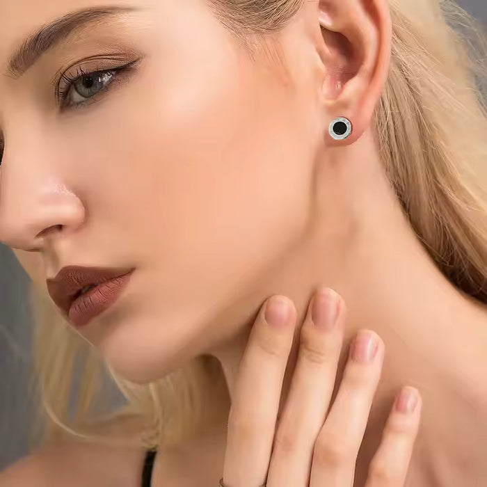 Stainless Steel Dumbbell Barbell Black CZ Stud Earrings with Roman Numerals, Unisex Gym Jewelry for Men and Women