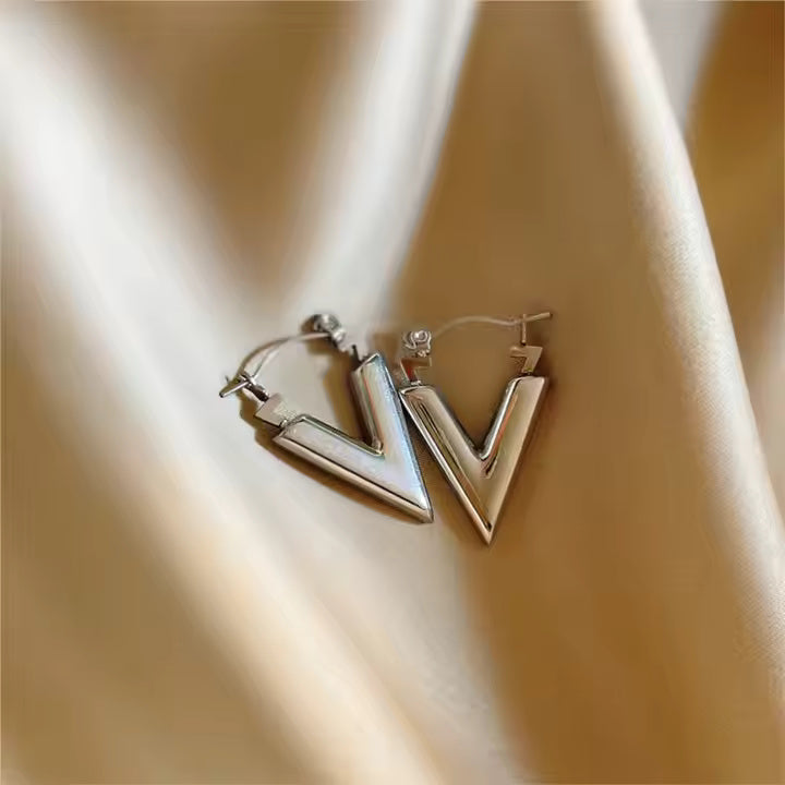 V-Shape Geometric Triangle Earrings, Stainless Steel Minimalist Studs for Women, Modern Design in Gold or Silver