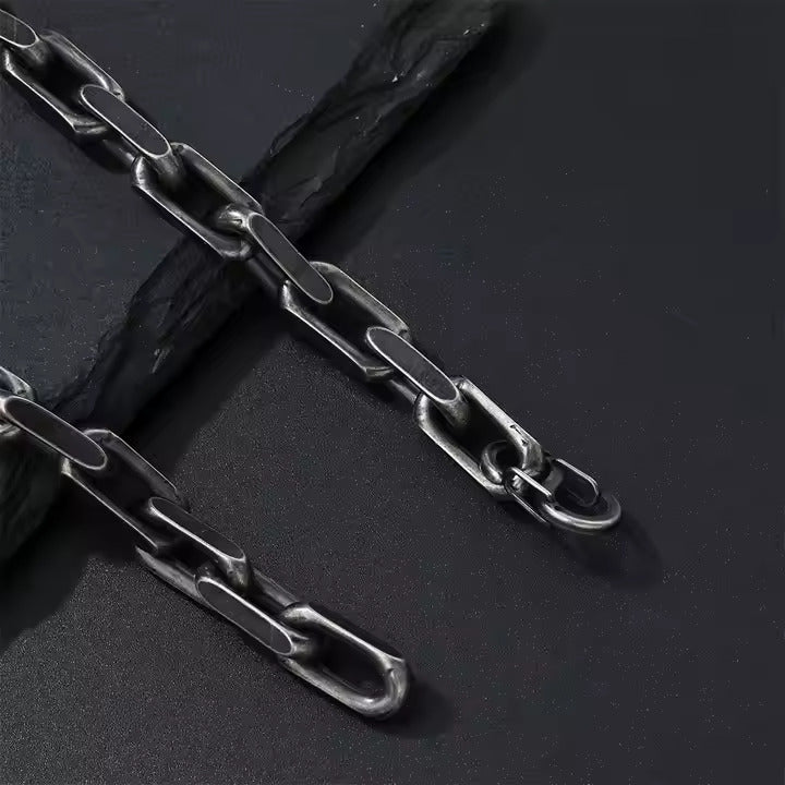 Men’s Vintage Chain Bracelet – Wide Stainless Steel Biker Link Bracelet with Antique Finish, Bold Statement Style