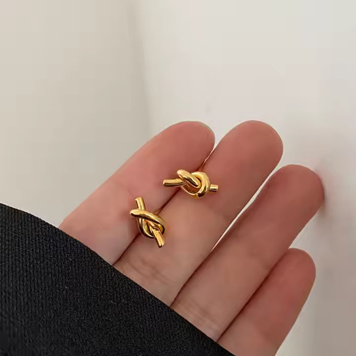 Twisted Rope Knot Stud Earrings – Stainless Steel Minimalist Design in Gold or Silver for Classic Everyday Style