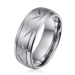8mm Tungsten Carbide Wedding Band Ring – Domed Grooved Brushed Design – Comfort Fit for Men in Silver or Black