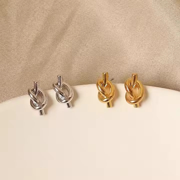 Twisted Rope Knot Stud Earrings – Stainless Steel Minimalist Design in Gold or Silver for Classic Everyday Style