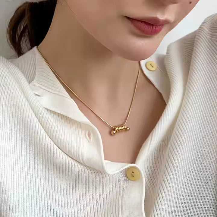 Gold Spiral Pendant Necklace, Stainless Steel, Modern Spring Shape, Minimalist Jewelry for Everyday or Layered Style