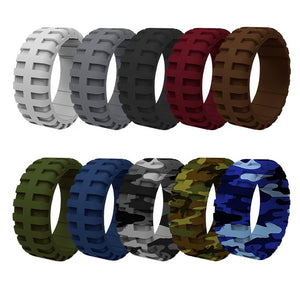 Men's Tire Pattern Silicone Wedding Ring – Durable Rubber Design, Comfortable Fit, Great for Active Lifestyle