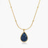 Teardrop Crushed Blue Crystal Necklace, Stainless Steel, Gold Plated Beaded Chain, Elegant Minimalist Jewelry
