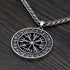 Men’s Viking Vegvisir Pendant Necklace – Stainless Steel Norse Compass in Runic Circle, Antique Silver Finish